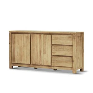 MERLE ACACIA/VENEER BUFFET TABLE SIDEBOARD PEWTER 2 DOORS 3 DRAWERS 155CM - Picture 1 of 2