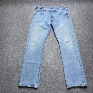 Jeans Levis 501 uomo 34x32 blu dritto classico bottoni lavaggio chiaro etichetta 34x32 - Foto 1 di 13