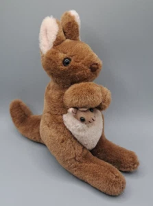 Vintage 80s Kangaroo & Baby Joey Plush 7" Brown Stuffed Animal Toy Australia - Picture 1 of 9