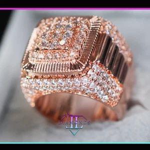 Simulated Diamond Ring | Mens Rose Gold Diamond Ring | Mens Iced Out Ring - Picture 1 of 10