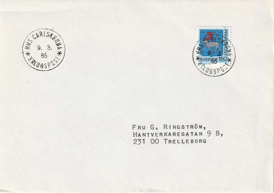 SWEDEN: Military Naval mail cover, HMS Carlskrona  1985. - Image 1 of 1