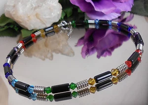 Hübsches GLAS Walzen Collier - Halskette in Schwarz bunt mit Glas Rhomben - Bild 1 von 6