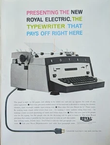 Máquina de escribir Royal 1960 vintage anuncio impreso portátil eléctrico blanco y negro  - Imagen 1 de 1