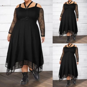 PLUS SIZE ⭐Sexy Women Lace Cold Shoulder Midi Dress Cocktail Party Evening Dress - Picture 1 of 14