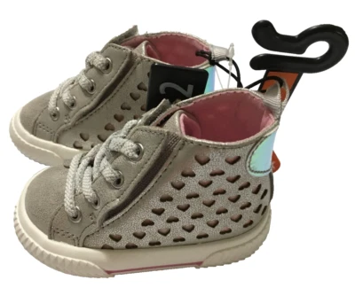 Wonder Nation Baby Girl Cut-Out Hearts High Top Fashion Sneaker Silver Size 2 - Image 1 of 4