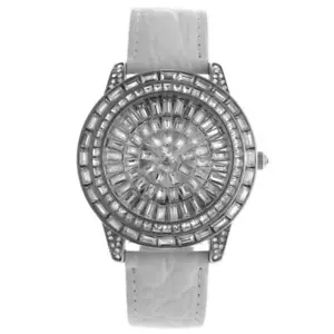 Peugeot Women's Silver Crystal Couture Watch with White Leather Band ~NWT - Picture 1 of 10