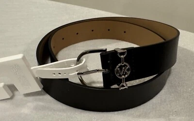 Nuevo con etiquetas Cinturón Michael Kors Para Mujer 556378C Tono Plateado Hebilla Cuero Negro Talla M Foto 1 de 3
