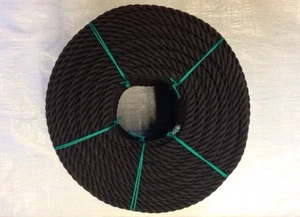 20mts x 8mm Negro Poliéster 3 Hebras Barcos Cuerda Guardabarros Constructores - Imagen 1 de 1