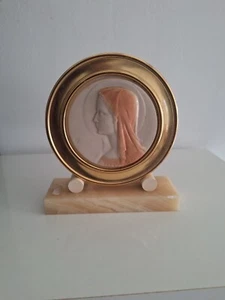 Plaque art déco réligieuse Sculpté vierge marie.Signé, Cadre Doré Socle Marbre - Imagen 1 de 11