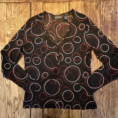 VTG Y2K MESH TOP BLACK RED Op Art CIRCLES Boho FESTIVAL Retro MoD GRUNGE sexy S Foto 1 de 4