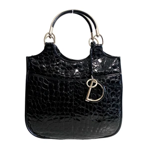 DIOR Dior 61 Black Patent Embossed Handle Tote - Picture 1 of 18