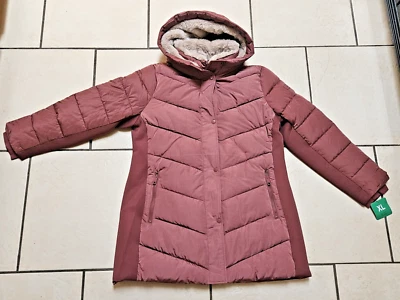 Andrew Marc Feminino XL Longo Elástico Parka Mauve com Acentos de Pele Sintética Bronzeada - Imagem 1 de 4