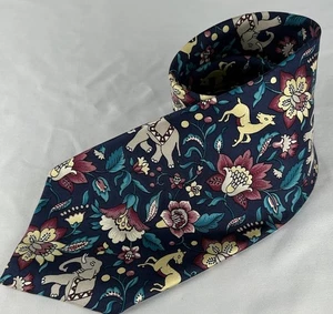 Vintage Liberty Of London Floral Elefant Hirsch Seide Krawatte Made In USA Blau - Bild 1 von 5