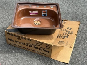 Vintage NEW In Box 1960s Caloric Brown Porcelain Enamel Kitchen Sink Retro - Picture 1 of 19