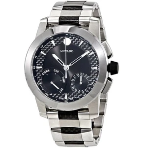 MOVADO MEN'S $2995 VIZIO FLYBACK CHRONOGRAPH SILVER / BLACK CARBON WATCH 0607030 - Picture 1 of 2