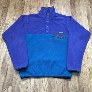 Patagonia Synchilla Jacket Mens Small Blue Snap T Fleece Colorblock Pullover - Picture 1 of 8