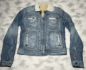 7 For All Mankind Jacke Damen Gr. XS Denim Sherpa gefüttert Western Trucker - Bild 1 von 9