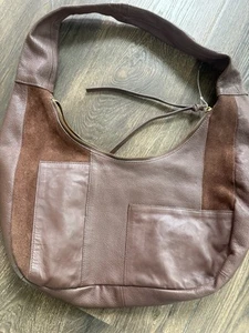 Crown Vintage - Clayr - Borsa hobo in pelle - pieno fiore e camoscio - marrone scuro - Foto 1 di 6