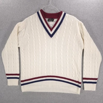 Puritan Rod Lavar Tenniswear Cable Knit Ribbed V Neck Grandpa Sweater Mens XL - Image 1 of 4