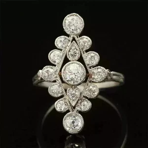 2Ct Art Deco Vintage Style Lab Created Diamond Engagement 14K White Gold FN Ring - Picture 1 of 11