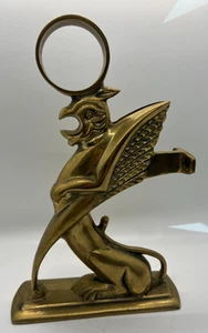 Vintage Cast Brass Bar Footrail Brackets Gargoyle Griffin 10 1/4" High 7" wide - Picture 1 of 5