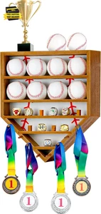 Baseballbälle Vitrine mit Meisterschaftsringen Medaillenhalter, Massivholz - Bild 1 von 6