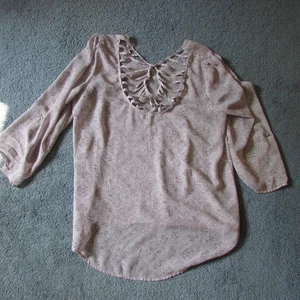 NWOT Maurices XL Purple Print Sheer Chiffon Blouse Open Cross Back Longer Back - Picture 1 of 2