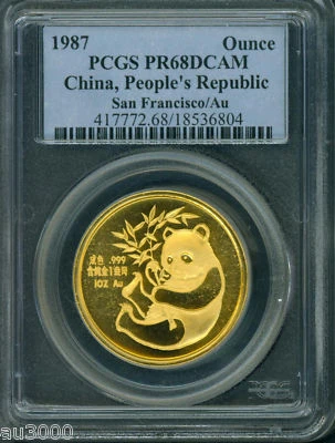 1987 PROOF GOLD Chinese PANDA SAN FRANCISCO COIN EXPO PCGS PR68 PF68 China - Image 1 of 2