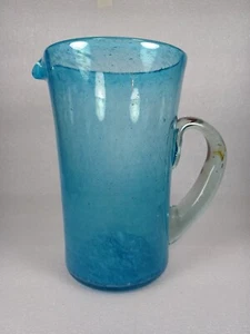 Crate & Barrel Aqua Hand Blown Calypso Pitcher Retired Teal Blue Glass - Picture 1 of 8