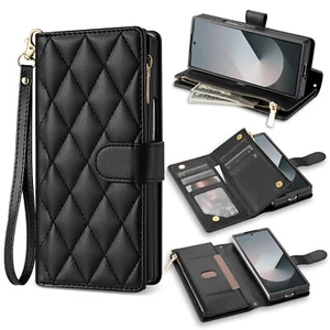 For Samsung Galaxy Z Fold 6 5 4 3 Leather Stand Case Shockproof Wallet Cover US - Picture 1 of 15