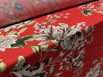 Georgette Woven Dress Fabric, Per Metre - Floral Flower Print - Red - Image 1 of 3