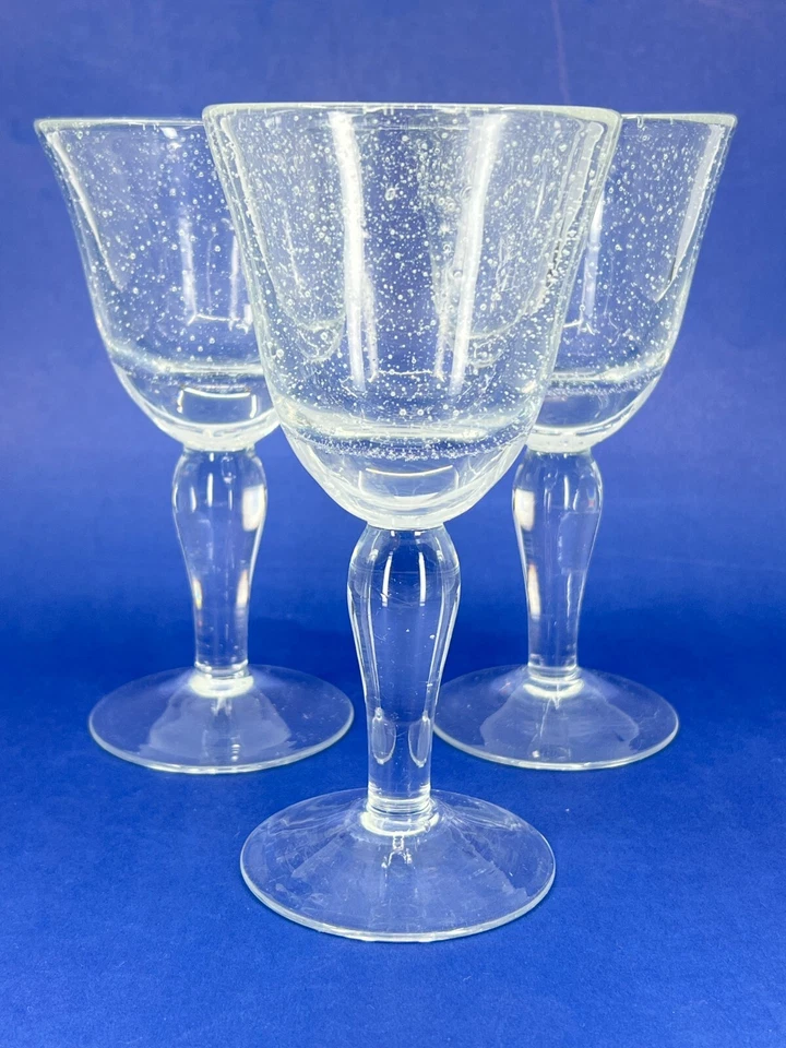 3 copas de vino Artland copas de agua con burbujas de semillas transparentes sopladas a mano 7" H Foto 1 de 4