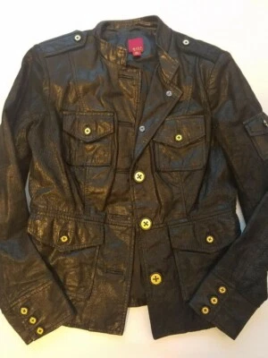 G.I.L.I. Chaqueta para mujer negra de cuero envejecido con varios bolsillos XS  Foto 1 de 4