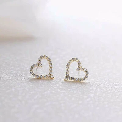 1.60Ct Round Cut Lab-Created Diamond Heart Stud Earrings 14K Yellow Gold Plated - Image 1 of 4