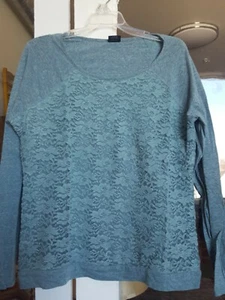 Romantic Green LACE Overlay Sweatshirt sz XL - Picture 1 of 3