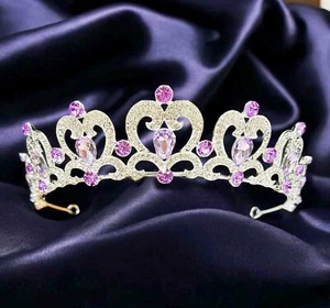 Lavender Rhinestone Tiara. Silver tiara, Heart tiara, Flower girl crown, Gifts - Picture 1 of 9