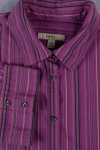 Merona Women's Button Front Blouse Top Size 22W Plus Purple Black Striped - Picture 1 of 9