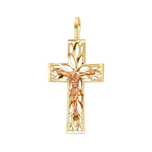 14K Two Tone Gold Religious Crucifix Pendant For necklace or chain - Picture 1 of 4