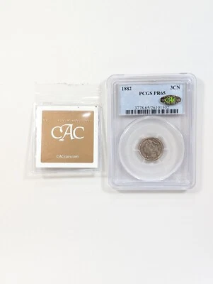 1882 Three Cent Nickel 3CN PCGS PF65 Gold CAC 🪙 ~ Mintage 3,100 PQ++ - Image 1 of 4