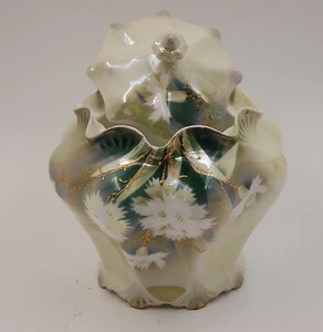 ANTIQUE RS PRUSSIA HAND PAINTED FLOWERS BISCUIT OR COOKIE JAR - Picture 1 of 2
