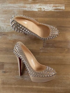 CHRISTIAN LOUBOUTIN Bianca Spikes 140 nude beige leather spike pumps 10 40 - Picture 1 of 10