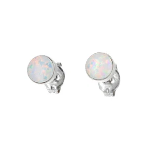 Sterling Silver, Opal 5mm Studs, Bezel Set, Post earrings, 925, White or Blue - Picture 1 of 3