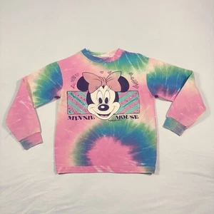 VTG Disney Minnie Mouse Sweatshirts Youth Kids Medium Multi Tie Dye Crew Neck - Picture 1 of 8