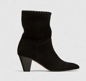 ZARA WOMAN COWBOY STIEFELETTE WESTERN ANKLE BOOTS WESTERN BLACK SUEDE LEATHER - Bild 1 von 8
