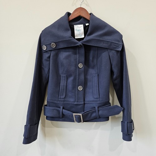 VETEMENTS Giacca Moto Donna Cerniera Lana Vergine Taglia XS Navy Cintura Manica Lunga Bikercore