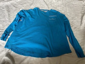 Ladies l/s Knit Lauren James Blue top Size L w/ front pocket and Stripe Accents - Picture 1 of 5