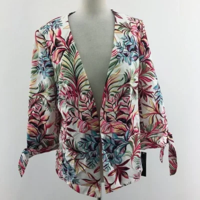 Chaqueta Blazer Tahari Arthur S. Levine Marfil Fucsia Floral Fantasía Abierta 2P Foto 1 de 4