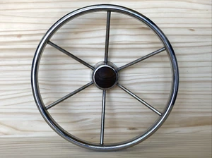 15" Nautical Six Spoke Stainless Steel Boat Steering Wheel Teak Wood Vintage - Bild 1 von 13