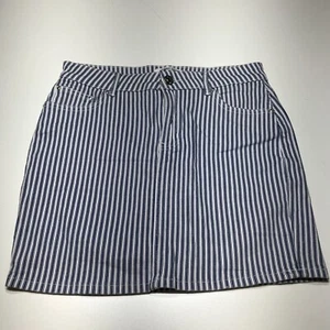 Almost Famous Skirt Juniors Size 11 Blue White Railroad Stripe Mid Rise Denim - Picture 1 of 12