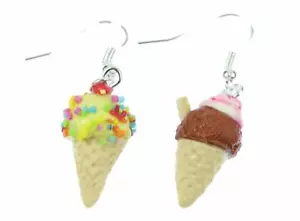 Ice Earrings Ice Cream Cone Ice Cream Scoop Miniblings Kawaii with Topping - Picture 1 of 3